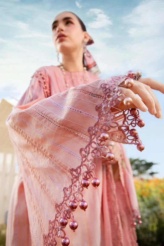RARE-3PC LAWN PRINTED EMB SHIRT WITH CHIFFON PRINT DUPATTA AND TROUSER-2512