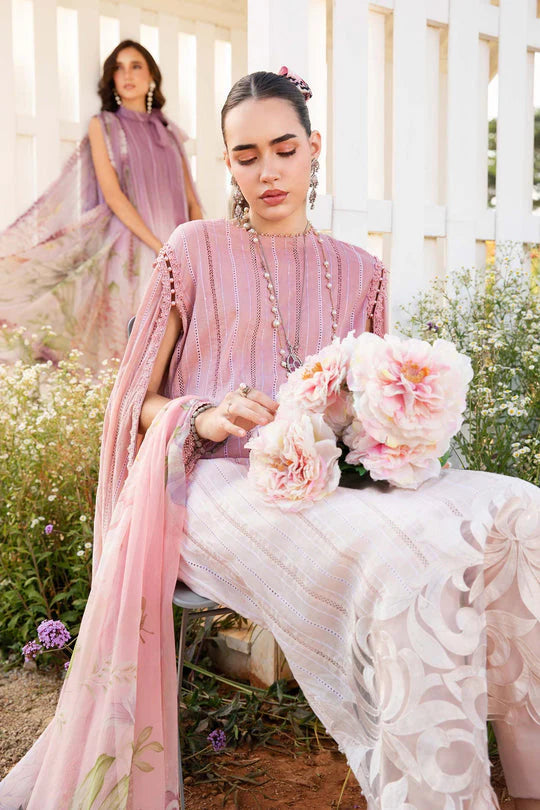 RARE-3PC LAWN PRINTED EMB SHIRT WITH CHIFFON PRINT DUPATTA AND TROUSER-2512