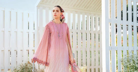 RARE-3PC LAWN PRINTED EMB SHIRT WITH CHIFFON PRINT DUPATTA AND TROUSER-2512