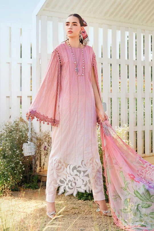 RARE-3PC LAWN PRINTED EMB SHIRT WITH CHIFFON PRINT DUPATTA AND TROUSER-2512