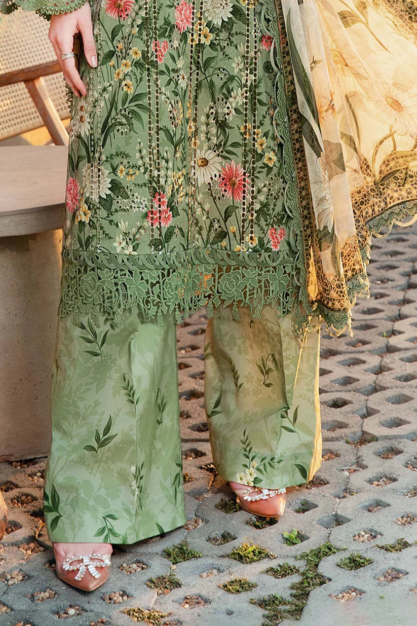 RARE-3PC LAWN PRINTED EMB SHIRT WITH CHIFFON PRINT DUPATTA AND PRINT TROUSER-2506 (DELIVERY AFTER 15 DAYS)