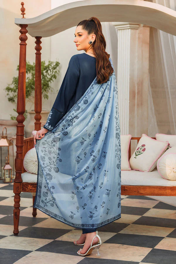 RARE-3PC DHANAK EMBROIDERED WITH COUTURE PTINT PRINT-3220