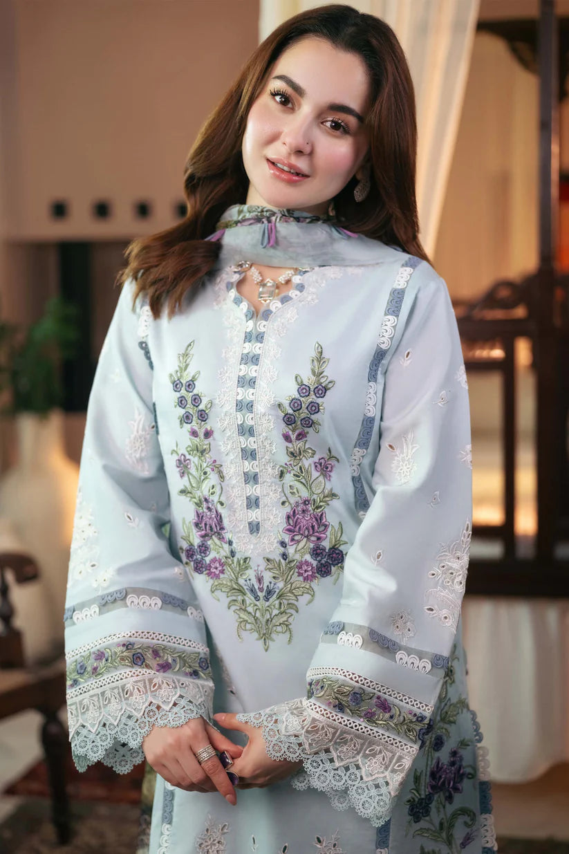 RARE-3PC LAWN EMBROIDERED SHIRT WITH CHIFFON PRINT DUAPATTA AND TROUSER-3724