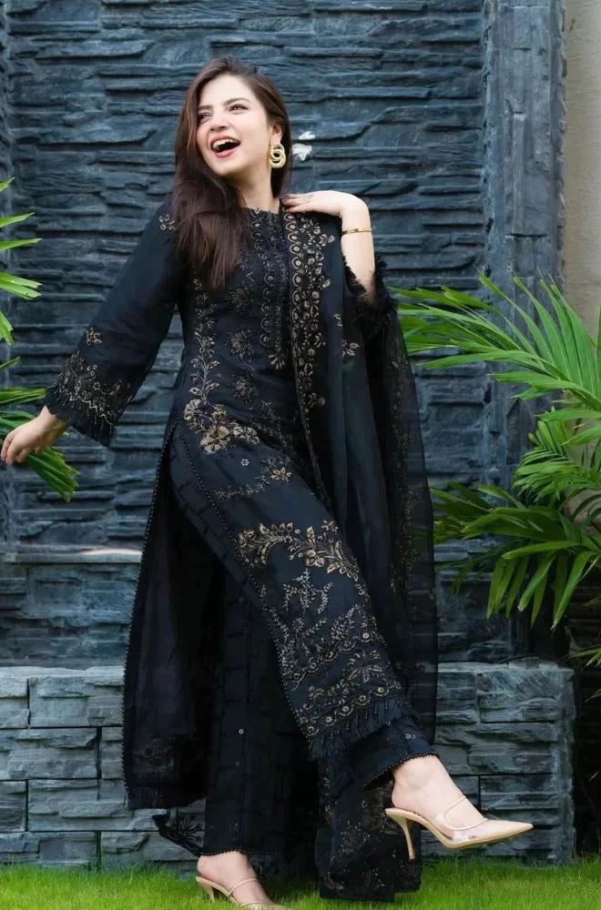 RARE-3PC-LAWN EMBROIDERED WITH MONARK EMBROIDERED DUPATTA & TROUSER-3601