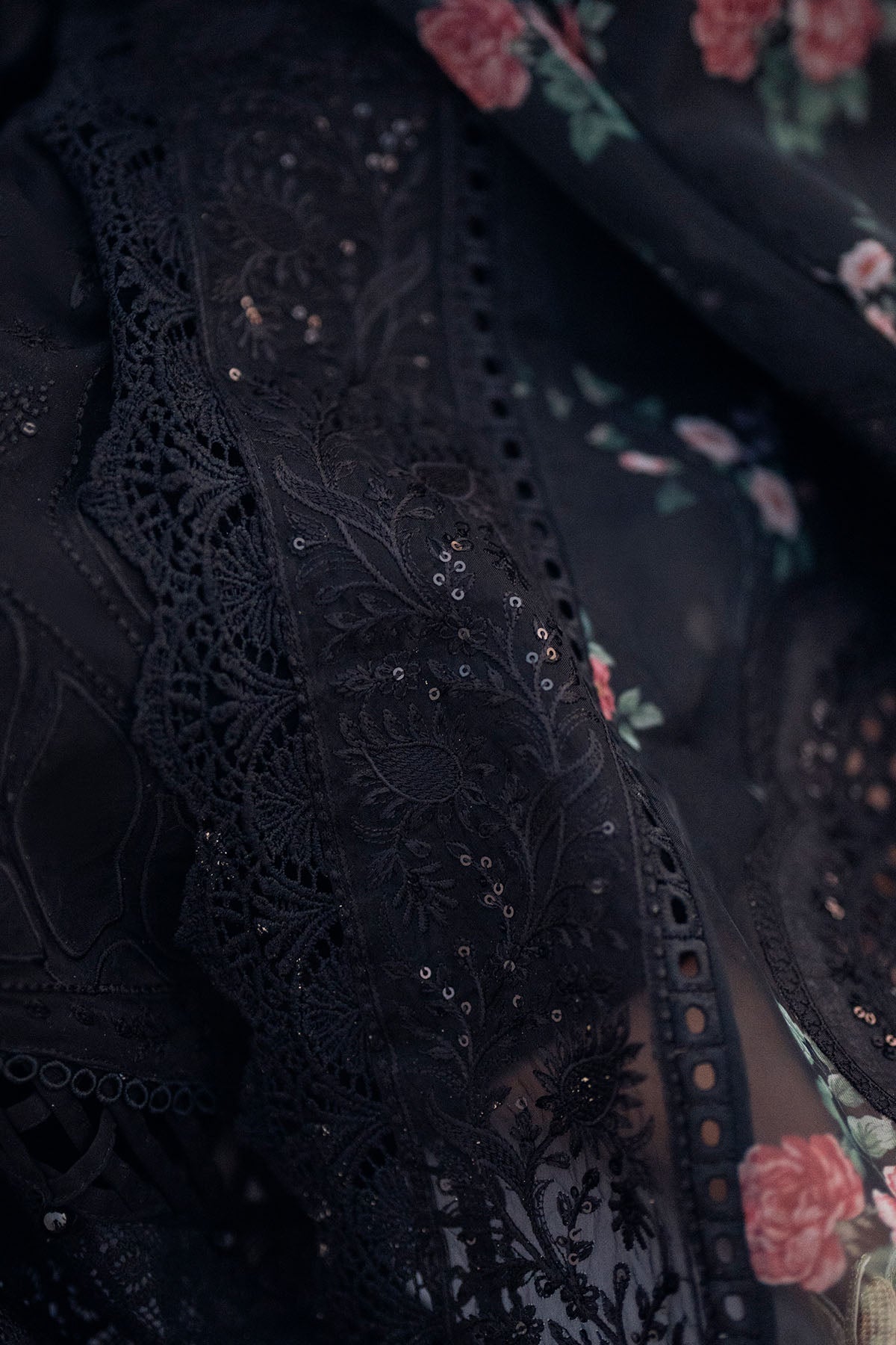 RARE-3PC LAWN CHIKENKARI LASER EMBROIDERED SHIRT WITH ORGANZA EMBROIDERED PRINT DUPATTA-3667-EID FESTIVE