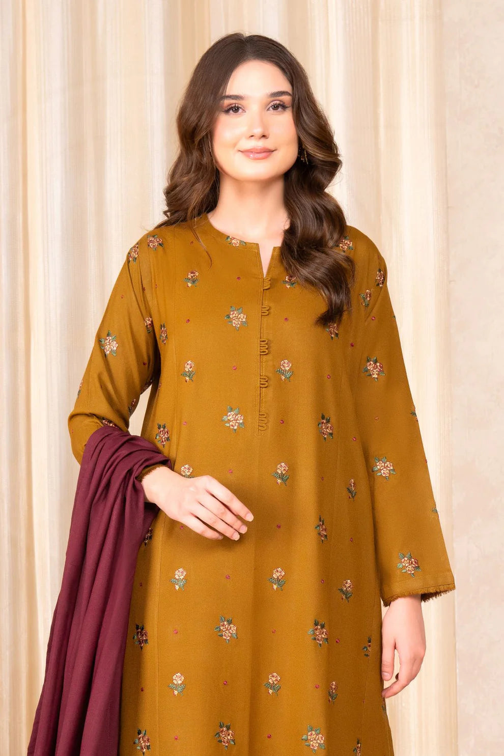 RARE- 3PC DHANAK EMBROIDERED SHIRT DHANAK EMBROIDERED DUPATTA AND TROUSER-3307