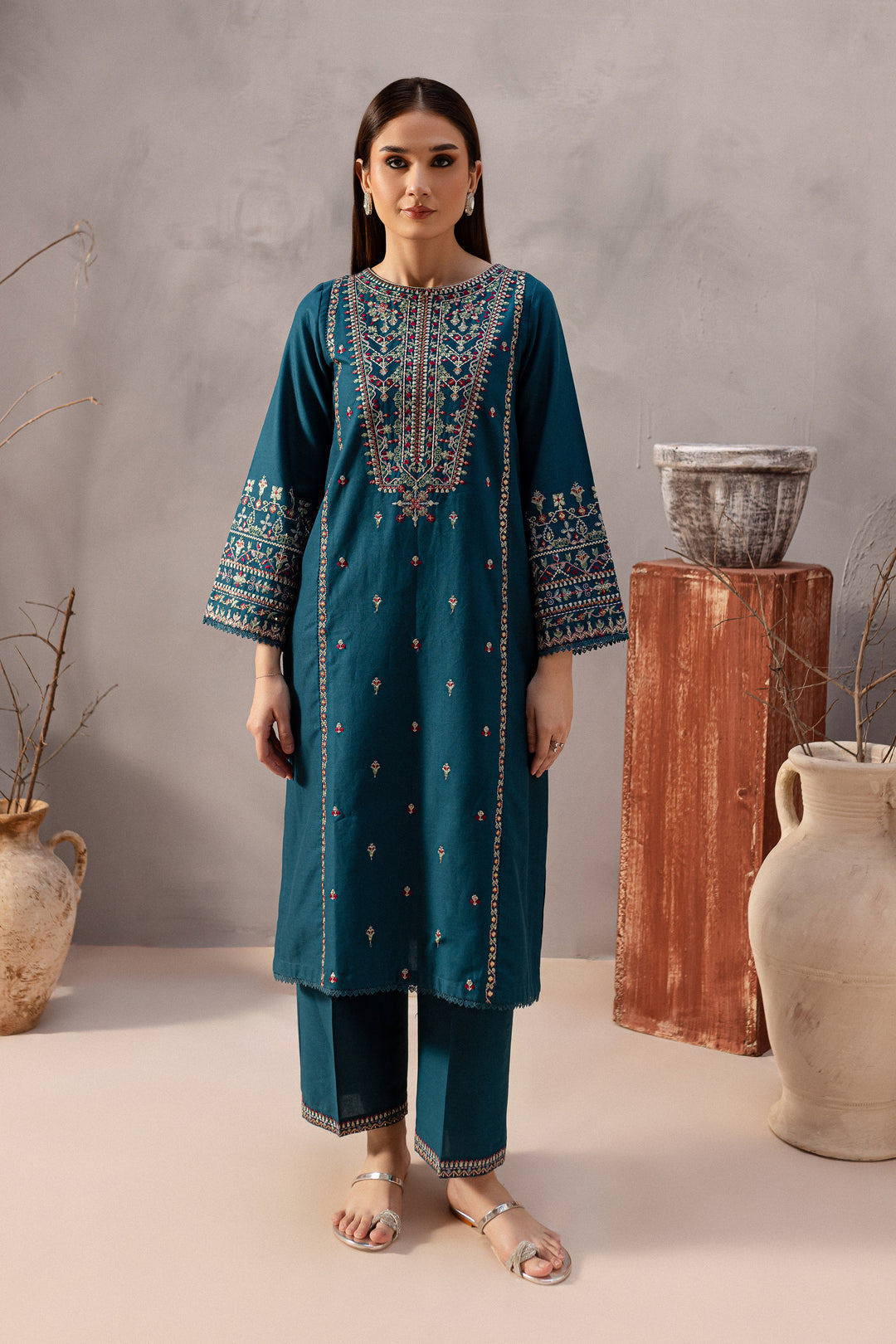 RARE-2PC SEQUIN LAWN EMBROIDERED SHIRT WITH SEQUIN LAWN EMBROIDERED TROUSER-3471