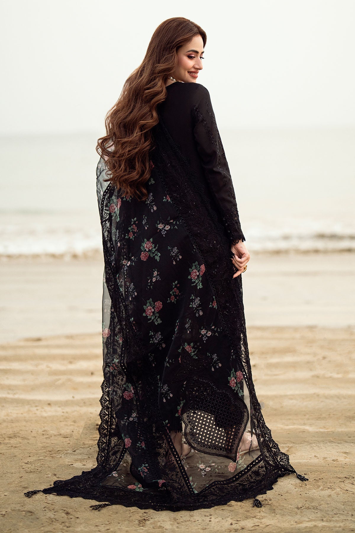 RARE-3PC LAWN CHIKENKARI LASER EMBROIDERED SHIRT WITH ORGANZA EMBROIDERED PRINT DUPATTA-3667-EID FESTIVE