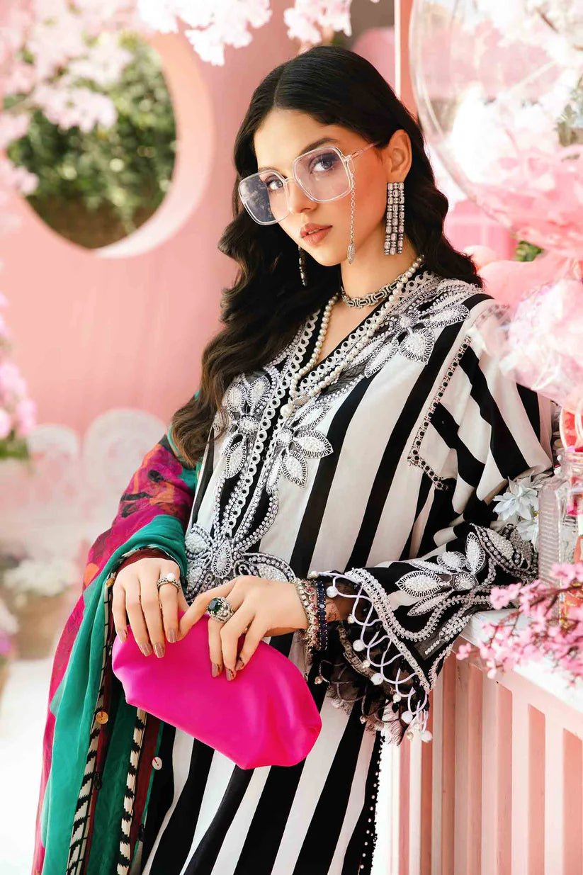 RARE-3PC LAWN EMBROIDERED PRINTED SHIRT WITH CHIFFON PRINT DUPATTA AND PRINT TROUSER-