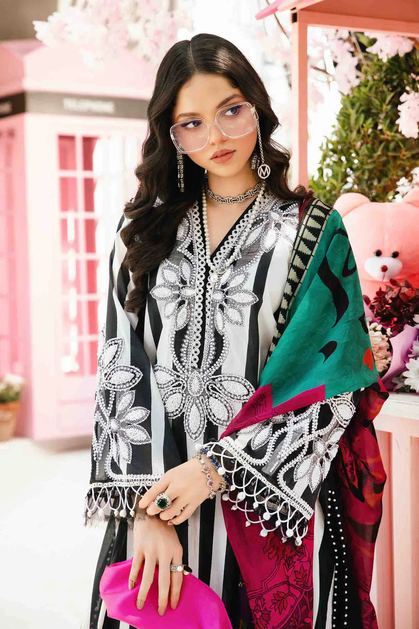 RARE-3PC LAWN EMBROIDERED PRINTED SHIRT WITH CHIFFON PRINT DUPATTA AND PRINT TROUSER-