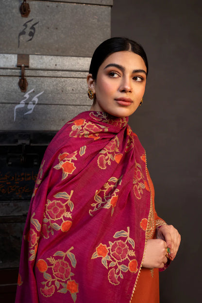 RARE.3PC LAWN EMBROIDERED SHIRT WITH MONARK PRINT DUPATTA AND TROUSER-3626