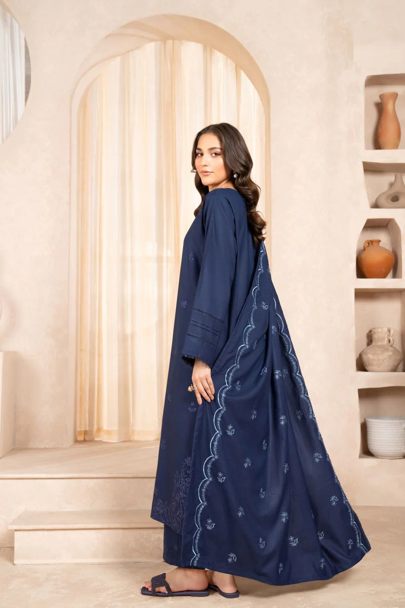 RARE 3PC Dhanak Embroidered Shirt With Dhanak Embroidered Shawl & Trouser-3326