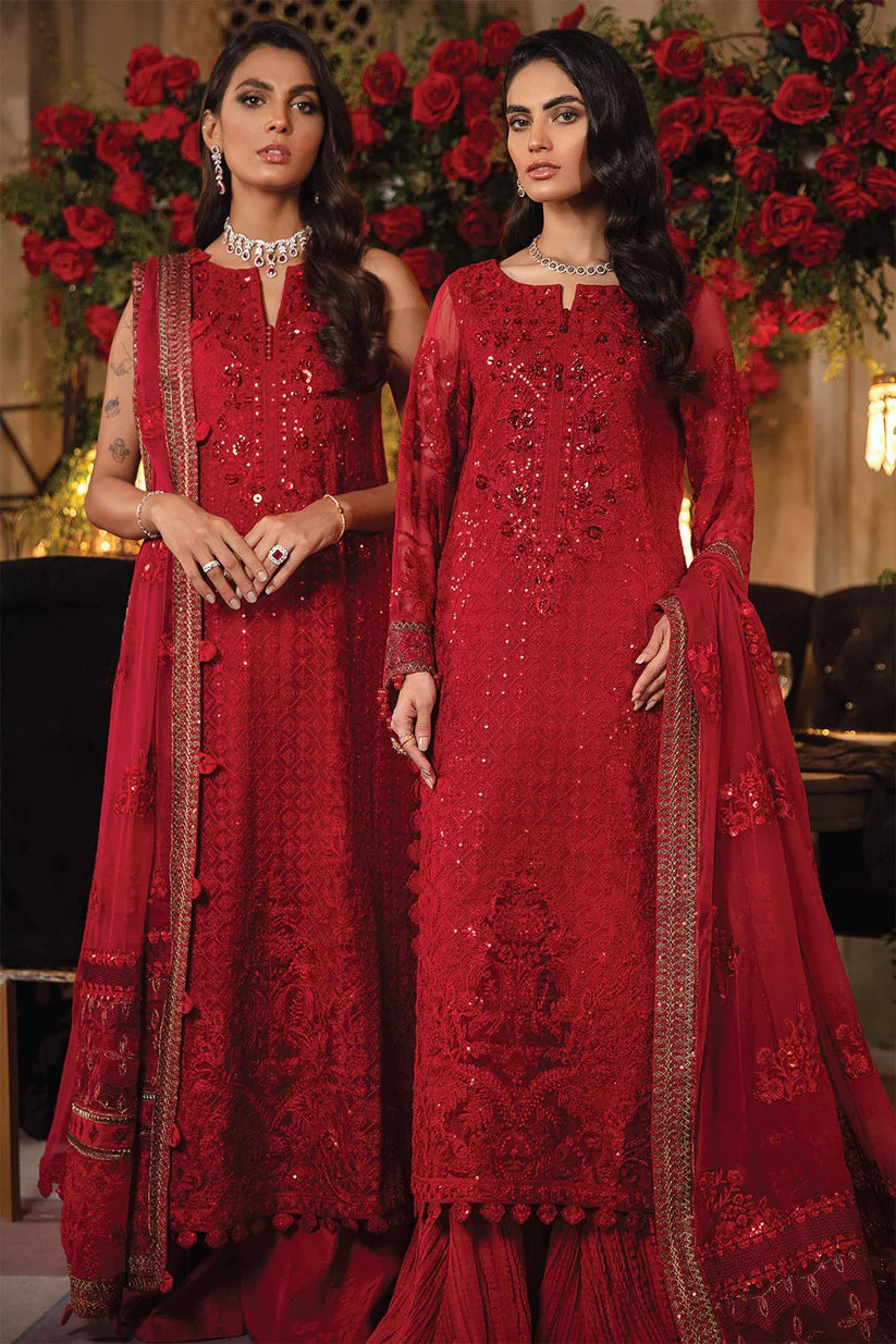 RARE 3PC HEAVY EMBROIDERED HANDMADE WORK WITH HEAVY EMBROIDERED DUPATTA -3413-RED