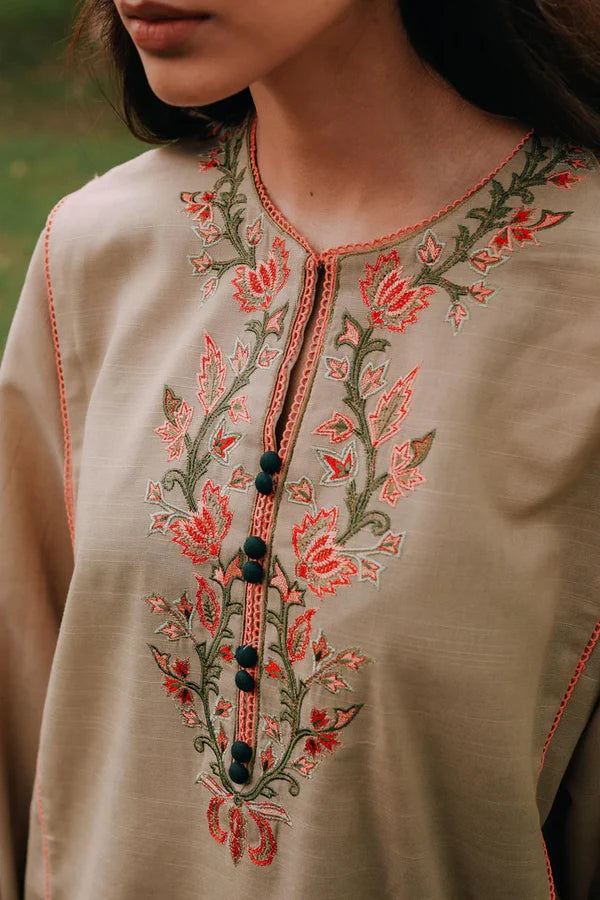RARE- 3PC DHANAK EMBROIDERED SHIRT WITH DHANAK EMBROIDERED SHAWL AND TROUSER-1224