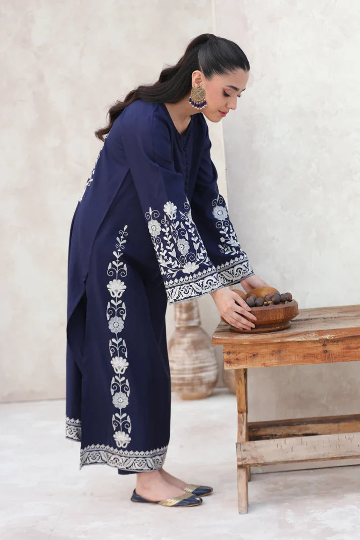 RARE-2PC DHANAK EBROIDERED SHIRT WITH DHANAK EMBROIDERED SLEEVES-3390