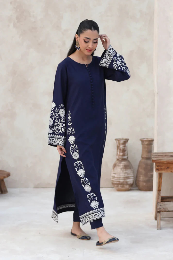RARE-2PC DHANAK EBROIDERED SHIRT WITH DHANAK EMBROIDERED SLEEVES-3390