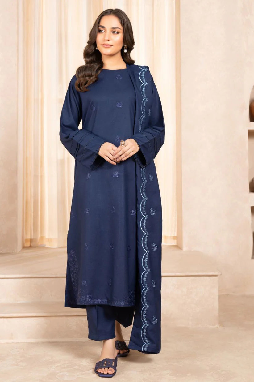 RARE 3PC Dhanak Embroidered Shirt With Dhanak Embroidered Shawl & Trouser-3326