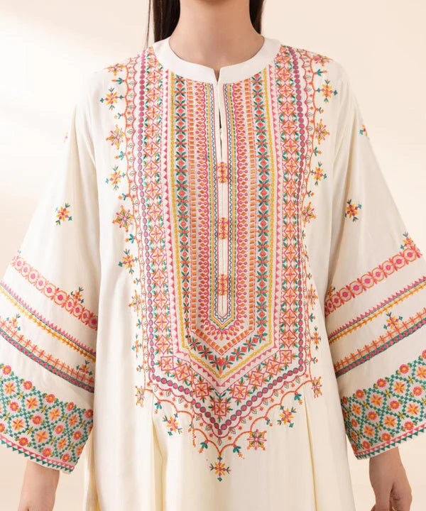 RARE 3PC DHANAK EMBROIDERED SHIRT WITH WOOL PRINT SHAWL AND TROUSER-3330
