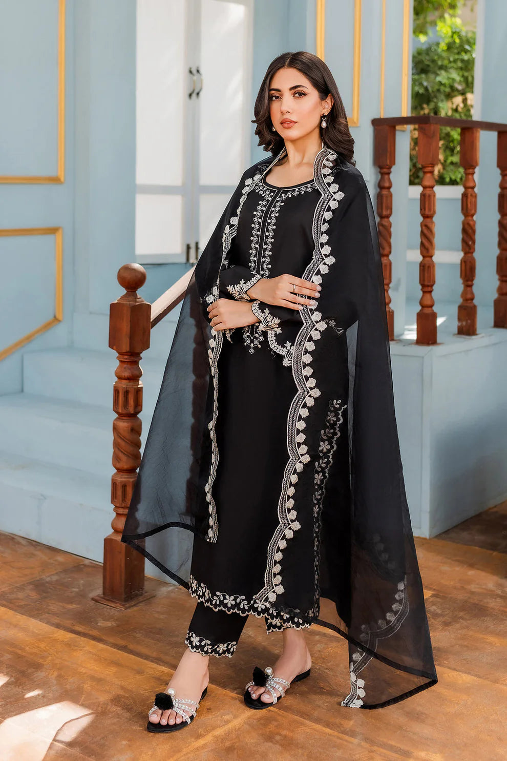 RARE - 3PC DHANAK EMBROIDERED WITH ORGANZA EMBROIDERED DUPPATTA -3306