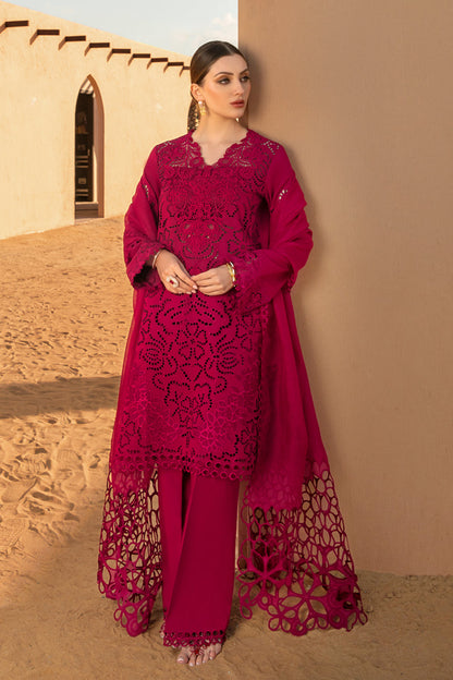 RARE-CHIKAN KARI 3PC EMBROIDERED LAWN SHIRT WITH ORGANZA EMBROIDERED DUPATTA AND TROUSER-2885