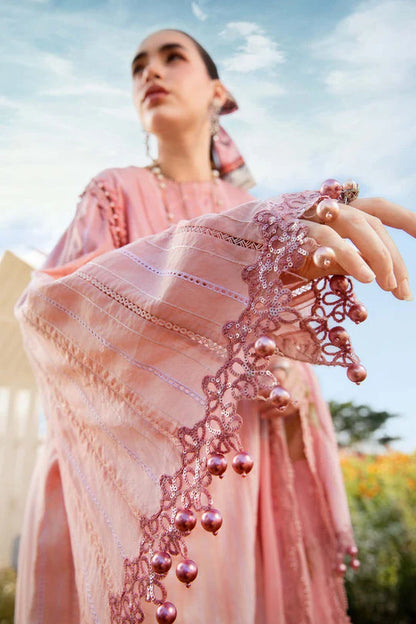RARE-3PC LAWN PRINTED EMB SHIRT WITH CHIFFON PRINT DUPATTA AND TROUSER-2512