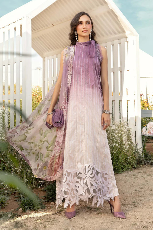 RARE-3PC LAWN PRINTED EMB SHIRT WITH CHIFFON PRINT DUPATTA AND PRINT TROUSER-2511(DELIVERY AFTER 15 DAYS)