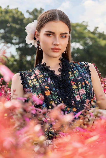 RARE-3PC LAWN PRINTED EMB SHIRT WITH CHIFFON PRINT DUPATTA AND PRINT TROUSER-2504
