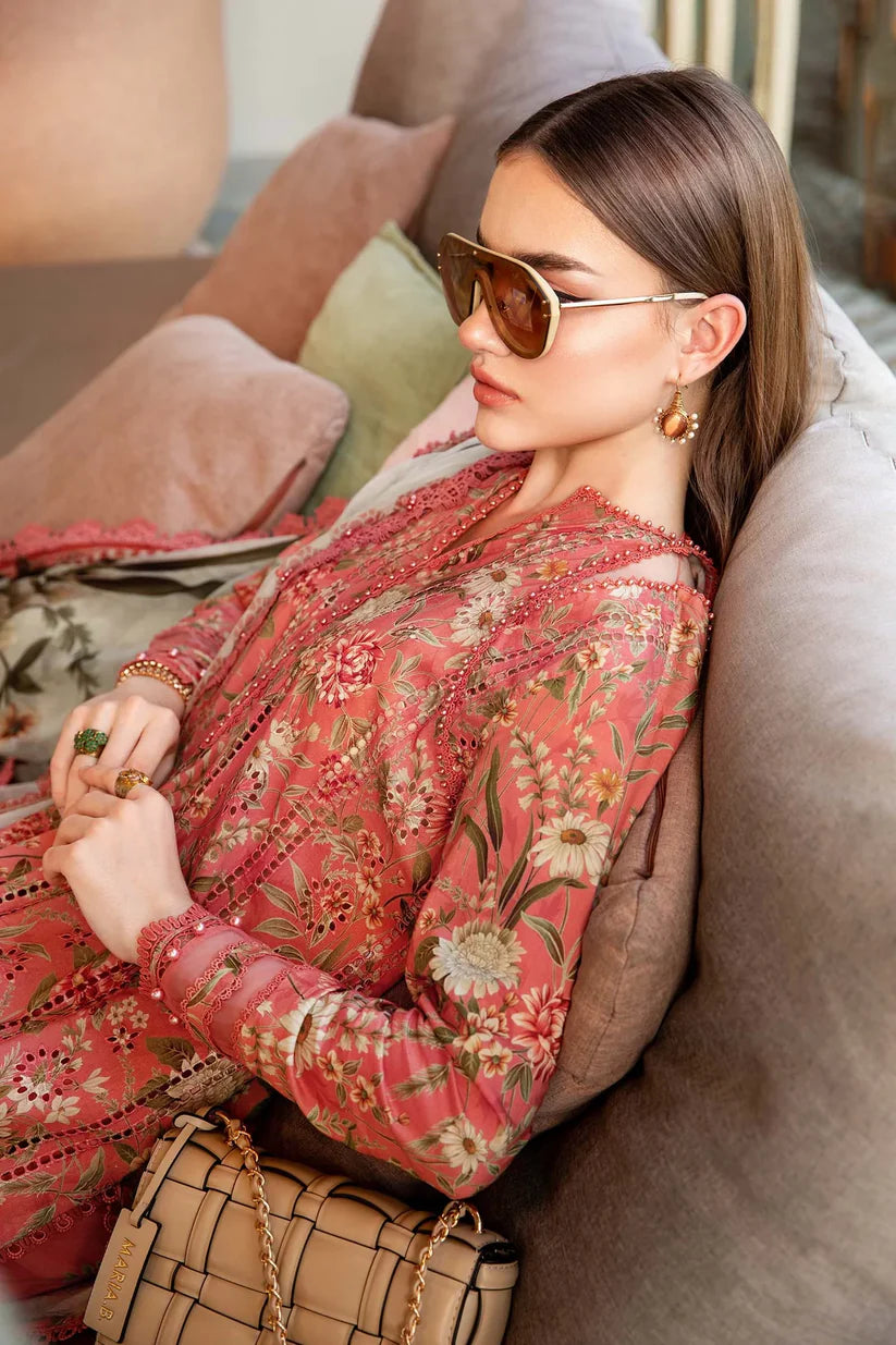 RARE-3PC LAWN PRINTED EMB SHIRT WITH CHIFFON PRINT DUPATTA AND PRINT TROUSER-2505 (DELIVERY AFTER 15 DAYS)