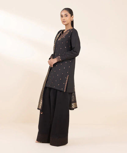 RARE- 3PC DHANAK EMBROIDERED SHIRT WITH WOOL PRINT SHAWL AND TROUSER-3372