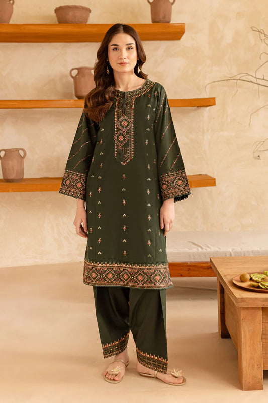 RARE-2PC LAWN EMBROIDERED SHIRT WITH LAWN EMBROIDERED TROUSER-3479