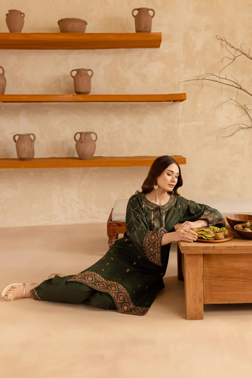 RARE-2PC LAWN EMBROIDERED SHIRT WITH LAWN EMBROIDERED TROUSER-3479