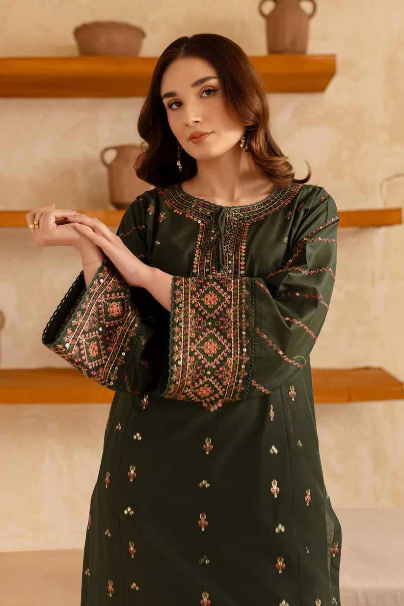RARE-2PC LAWN EMBROIDERED SHIRT WITH LAWN EMBROIDERED TROUSER-3479