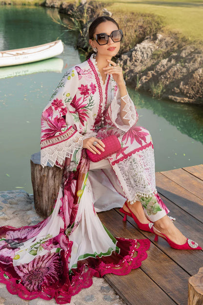 RARE-3PC LAWN EMBROIDERED PRINTED SHIRT WITH CHIFFON PRINT DUPATTA AND PRINT TROUSER-2