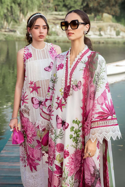 RARE-3PC LAWN EMBROIDERED PRINTED SHIRT WITH CHIFFON PRINT DUPATTA AND PRINT TROUSER-2