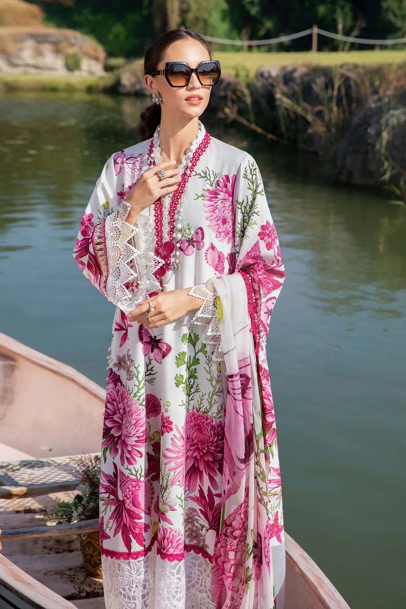 RARE-3PC LAWN EMBROIDERED PRINTED SHIRT WITH CHIFFON PRINT DUPATTA AND PRINT TROUSER-2