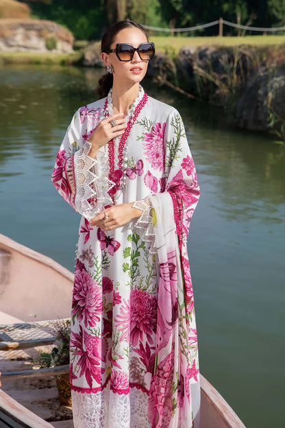 RARE-3PC LAWN EMBROIDERED PRINTED SHIRT WITH CHIFFON PRINT DUPATTA AND PRINT TROUSER-2