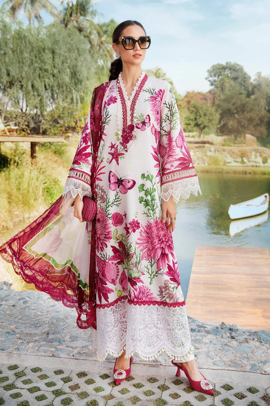 RARE-3PC LAWN EMBROIDERED PRINTED SHIRT WITH CHIFFON PRINT DUPATTA AND PRINT TROUSER-2