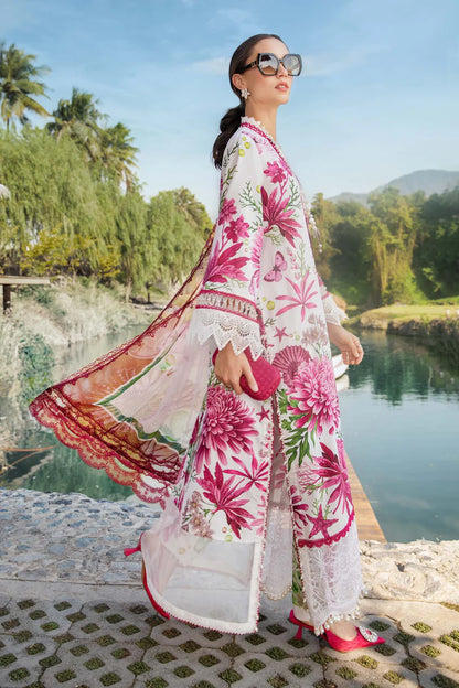 RARE-3PC LAWN EMBROIDERED PRINTED SHIRT WITH CHIFFON PRINT DUPATTA AND PRINT TROUSER-2
