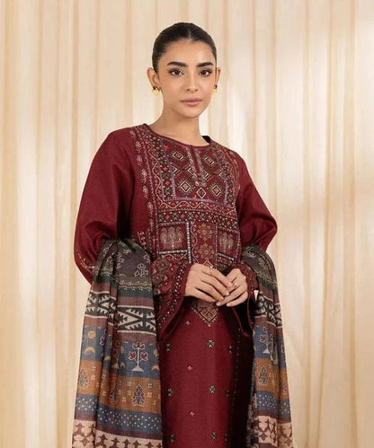 RARE-3PC LAWN EMBROIDERED SHIRT WITH MONARK PRINTED DUPATTA AND TROUSER-3746