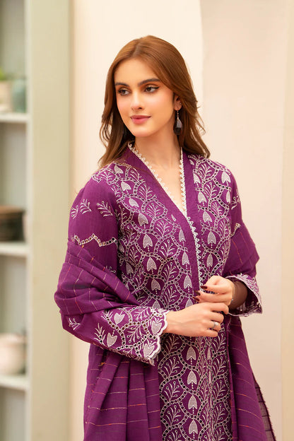 RARE-3PC LAWN CHIKENKARI EMBROIDERED SHIRT WITH LAWN TUBE SLUB DUPATTA