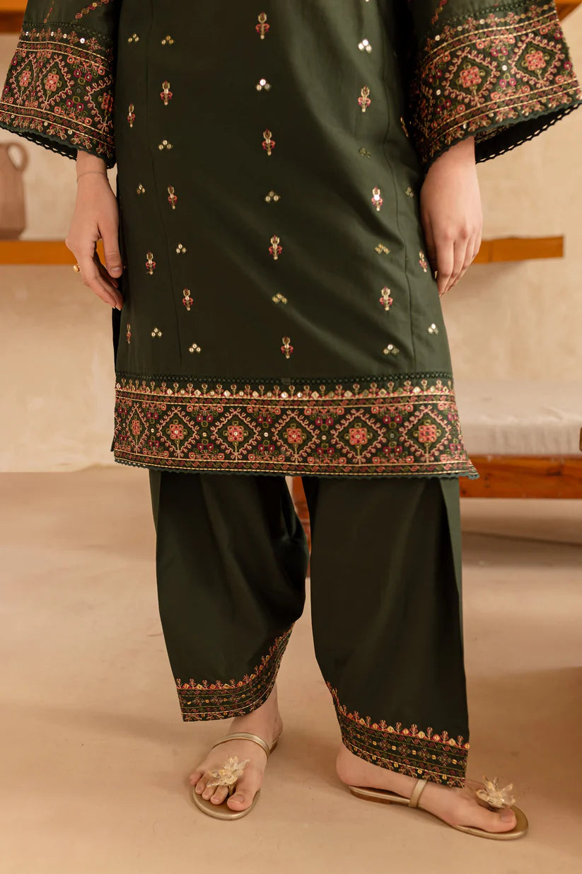RARE-2PC LAWN EMBROIDERED SHIRT WITH LAWN EMBROIDERED TROUSER-3479