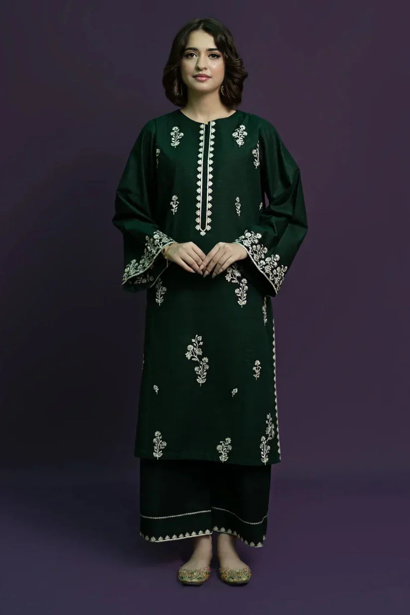 RARE - 2PC DHANAK EMBROIDERED SHIRT WITH DHANAK EMBROIDERED TROUSER-3369