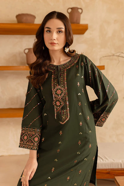 RARE-2PC LAWN EMBROIDERED SHIRT WITH LAWN EMBROIDERED TROUSER-3479