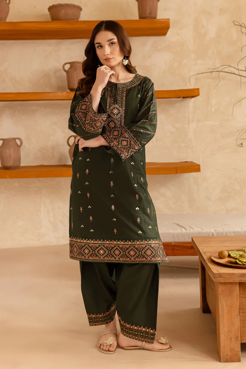 RARE-2PC LAWN EMBROIDERED SHIRT WITH LAWN EMBROIDERED TROUSER-3479