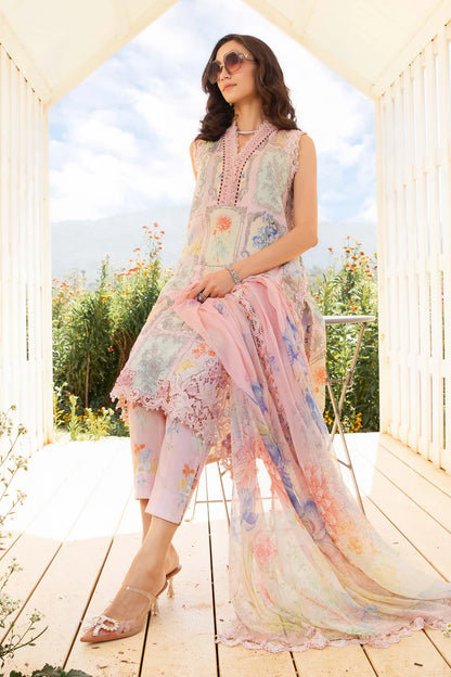 RARE-3PC LAWN EMBROIDERED PRINTED SHIRT WITH CHIFFON PRINT DUPATTA AND PRINT TROUSER-2522