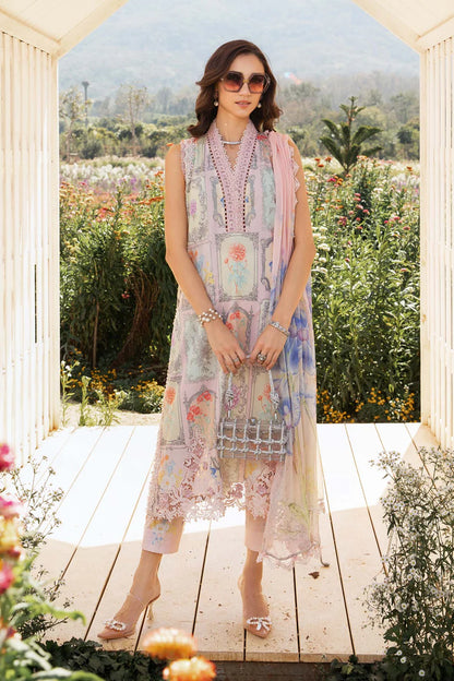 RARE-3PC LAWN EMBROIDERED PRINTED SHIRT WITH CHIFFON PRINT DUPATTA AND PRINT TROUSER-2522