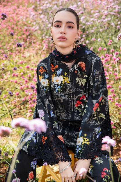 RARE-3PC LAWN EMBROIDERED PRINTED SHIRT WITH CHIFFON PRINT DUPATTA AND PRINT TROUSER-2521