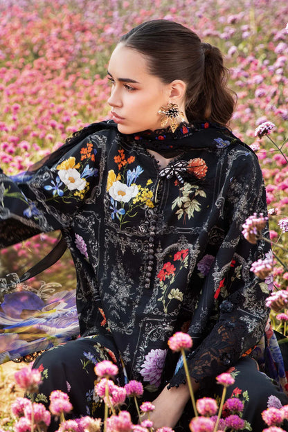 RARE-3PC LAWN EMBROIDERED PRINTED SHIRT WITH CHIFFON PRINT DUPATTA AND PRINT TROUSER-2521