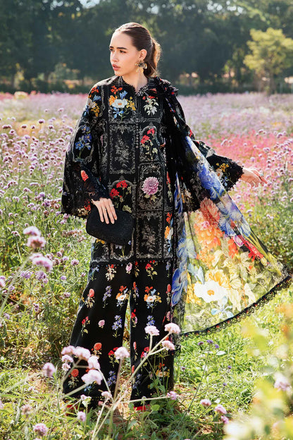RARE-3PC LAWN EMBROIDERED PRINTED SHIRT WITH CHIFFON PRINT DUPATTA AND PRINT TROUSER-2521