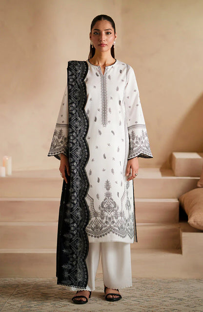 RARE - 3PC DHANAK EMBROIDERED SHIRT WITH DHA COUTURE WOOL PRINT SHAWL AND TROUSER-3163